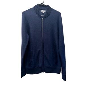 Bonobos men's navy blue shawl neck zip up cardigan pouch pockets M slim fit EUC